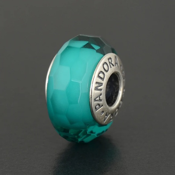 Pandora Retired Sterling Silver Teal Faceted Murano Glass Bead Style #791606 - Picture 3 of 7